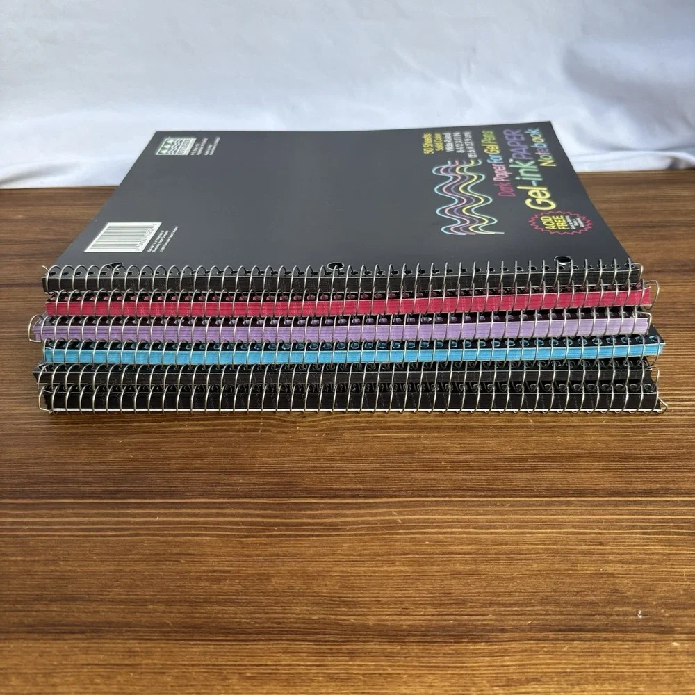 Lot of 5 Riverside Gel-Ink Paper Notebooks Wide Ruled Blue Pink Purple And Black